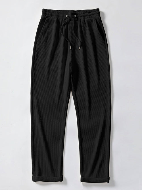 Stripe Jacquard Knit Polo Shirt & Straight Leg Ribbed Pants