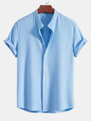 Muscle Fit Ribbed Stand Collar Shirt & Elastic Waist Straight Leg Trousers